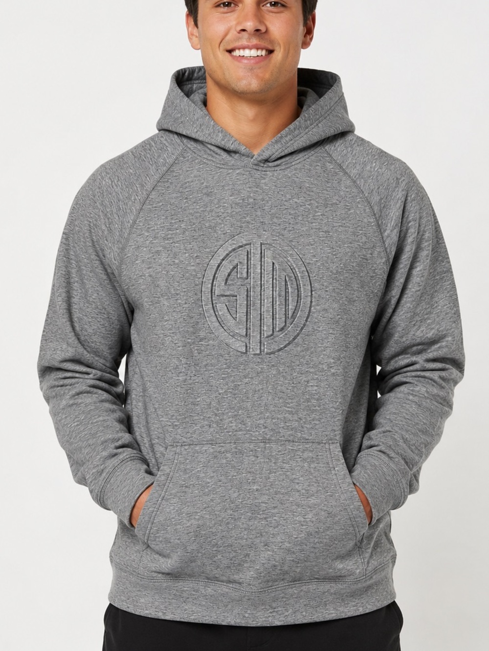 TSM Men’s Large Gray embossed Logo Pullover Hoodie Sweatshirt